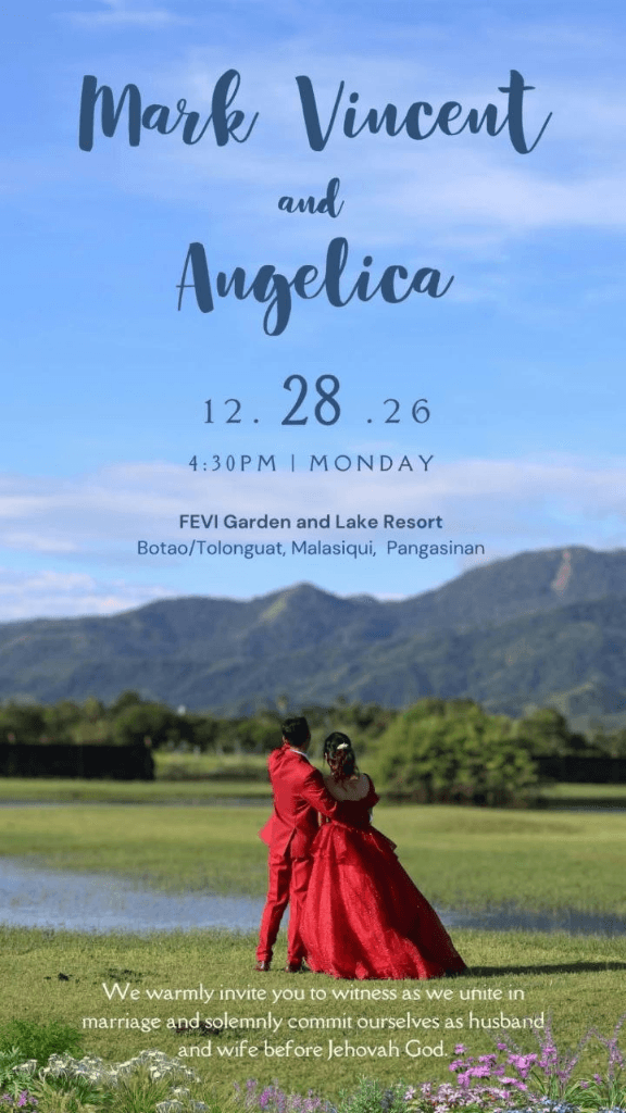 Mark Vincent and Angelica official wedding invitation portrait at FEVI Garden and Lake Resort